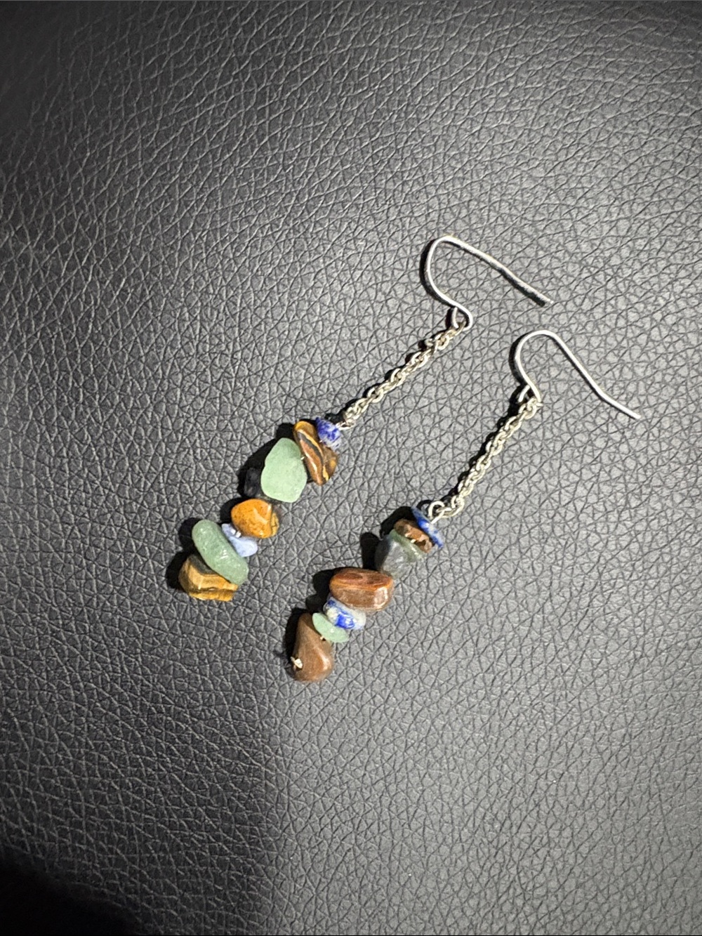 Handmade Multicolor Stone Drop Earrings - Silver Tone